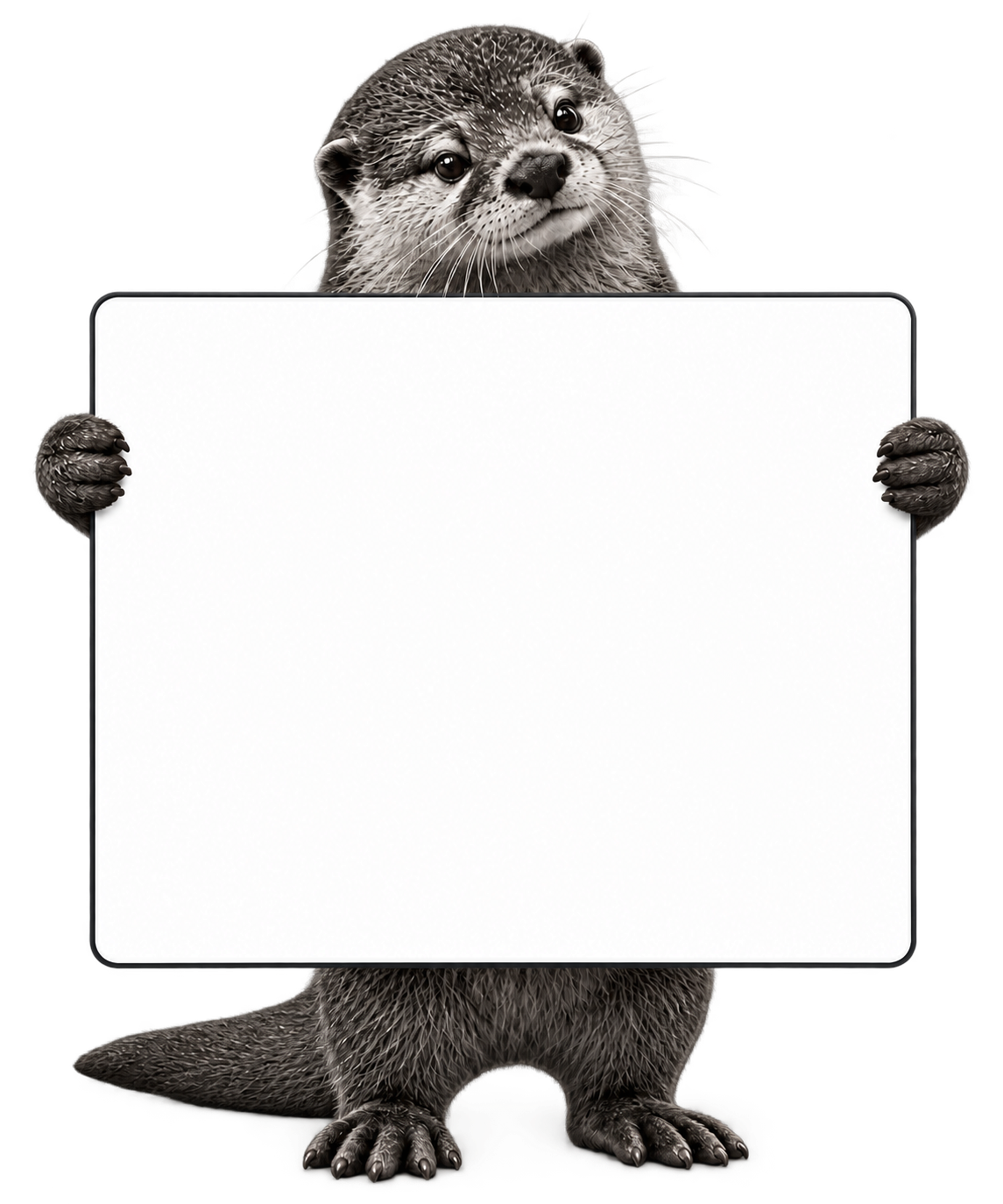 Otto the otter holding up a sign